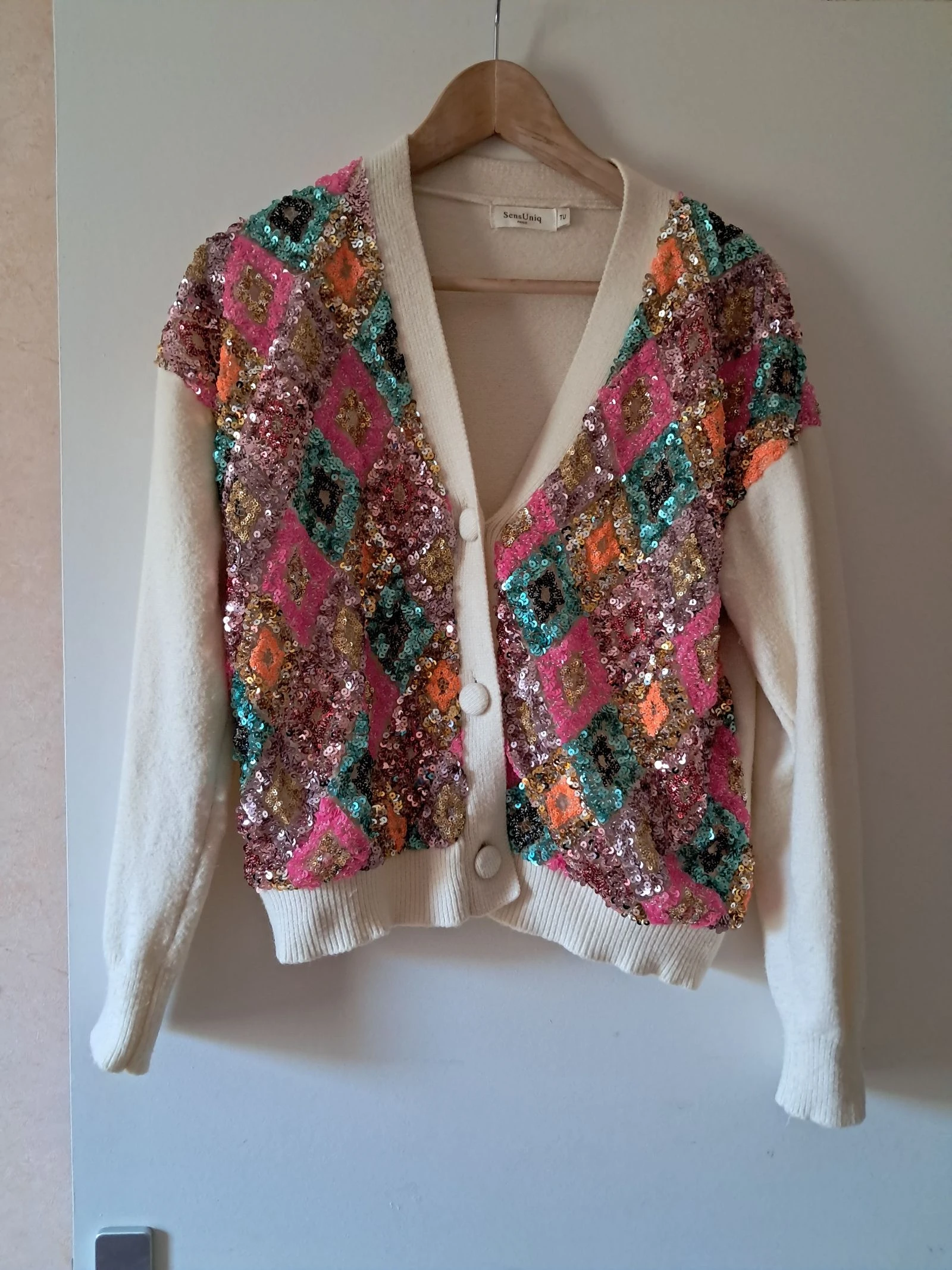 Gilet cardigan sequins multicolores Sens Uniq Paris taille unique